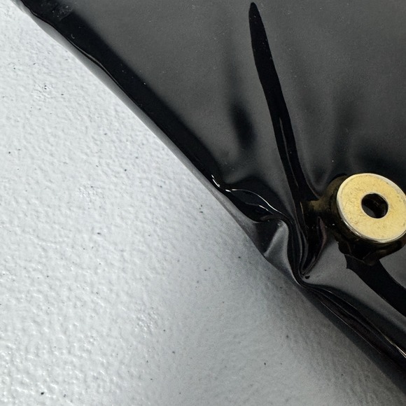 Vintage Black Patent Finish Vinyl Envelope Clutch Handbag Chain Strap - Picture 13 of 16